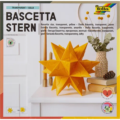 folia Transparentpapier-Faltblätter Bascetta-Stern, gelb, 20 x 20 cm, 32 Blatt