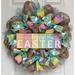 The Holiday Aisle® Happy Easter Wreath w/ Pastel Block Letters Burlap/Deco Mesh, Wood in Blue/Brown/Green | 24 H x 24 W x 6 D in | Wayfair