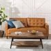 George Oliver Rosenzweig 76.38" Faux Leather Square Arm Sofa Faux Leather in Brown/Orange | 33.86 H x 76.38 W x 32.28 D in | Wayfair