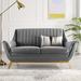 Everly Quinn Winsome Channel Tufted Performance Velvet Loveseat Plastic in Gray | 33.5 H x 60 W x 34 D in | Wayfair