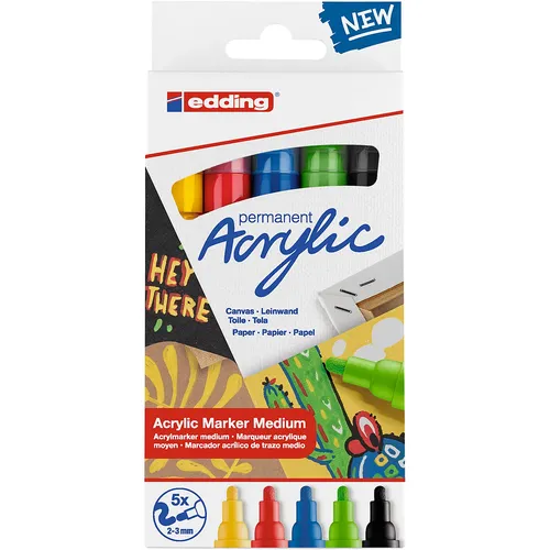 edding Kit créatif marqueurs acryliques ""medium-basic"", 5 marqueurs