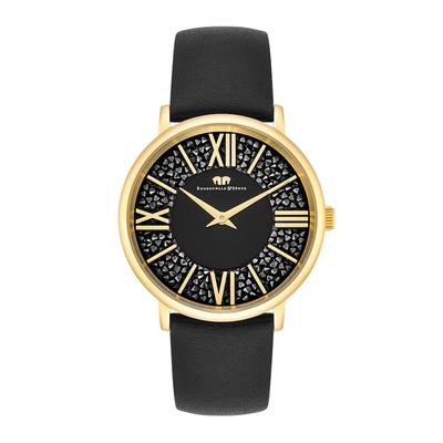 Rhodenwald & Söhne - Quarzuhr Pamina in Gelbgold Echtleder in Schwarz Damenuhren 1 ct Damen (97.99 € / 1 ct)