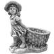 gartendekoparadies.de Solid stone figure girl with flower pot, planter, height 39 cm, 1 litre, grey, weight 10 kg, made of cast stone, frost-proof