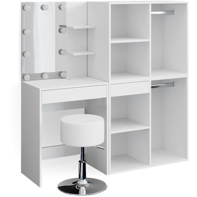 Schminktisch Isabelle, Weiß, 60 cm mit led, Hocker und Schränken Vicco Image