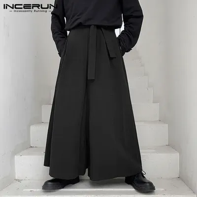 INCERUN-Pantalon Vintage à Jambes Larges pour Homme Streetwear Jogging à Lacets en Coton Baggy