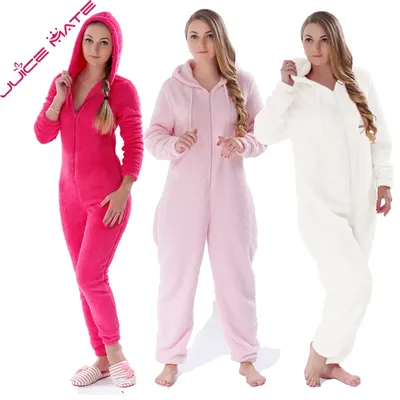 Pyjama à capuche moelleux pour femme grenouillères combinaisons point sourire chaud vêtements