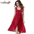 InjNight-Robe de nuit en dentelle pour femmes lingerie sexy en satin rouge/noir rose Q134 été