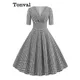 Tonval-Robe mi-longue à col en V pour femme imprimé pied-de-poule vintage des années 50 robe de