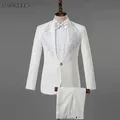 Costume de Marié Blanc avec Broderie de Diamant pour Homme Vêtement Slim Fit avec Pantalon Zone Me