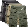 Short Cargo militaire pour Homme Bermuda en coton vert ample multi-poches décontracté taille