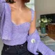 Cardigan Gogo violet romantique haut court précieux simple boutonnage un bouton pull court 1