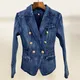 Blazer en denim à double boutonnage pour femme veste de créateur boutons de discussion en métal