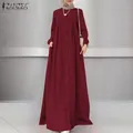 ZANZEA-Robe Maxi Longue à Manches sulfpour Femme Musulmane Vêtement Islamique Décontracté Caftan