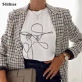 T-shirt graphique décontracté pour femme haut pour femme visage abstrait esthétique simple