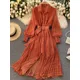 Robe de soirée plissée à pois orange pour femmes robe de soirée maxi vintage manches longues