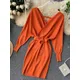 YuooMuoo-Robe pull élégante pour femme manches longues chauve-souris col en V robe bandage pour