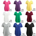 T-shirt manches courtes col en V pour femme estival et décontracté de couleur unie grande taille