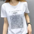 T-shirt femmes noir et blanc carte de la ville du monde New York Tokyo Paris imprimé t-shirt