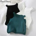 Pearl Diary-Haut ajusté en tricot côtelé à col haut pour femme col haut féminin avec glaçure à