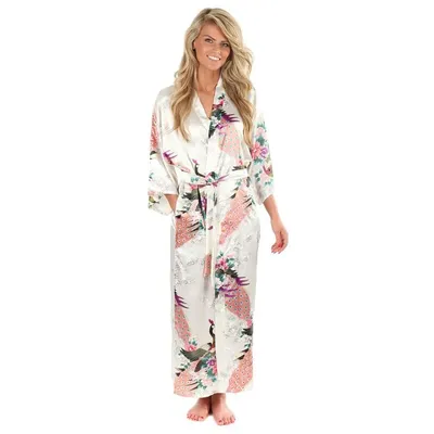 Robe de nuit Kimono en soie blanche pour femmes vêtements de nuit longs et Sexy Style chinois