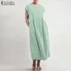 ZANZEA-Robe Mi-Longue Vintage à Manches Courtes pour Femme Chemise Élégante Col Rond Plissée Été