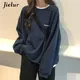 Jielur Nouveau Kpop Lettre Sweat À Capuche Mode Coréenne Mince Chic Femmes PVD Cool Bleu Marine Gris