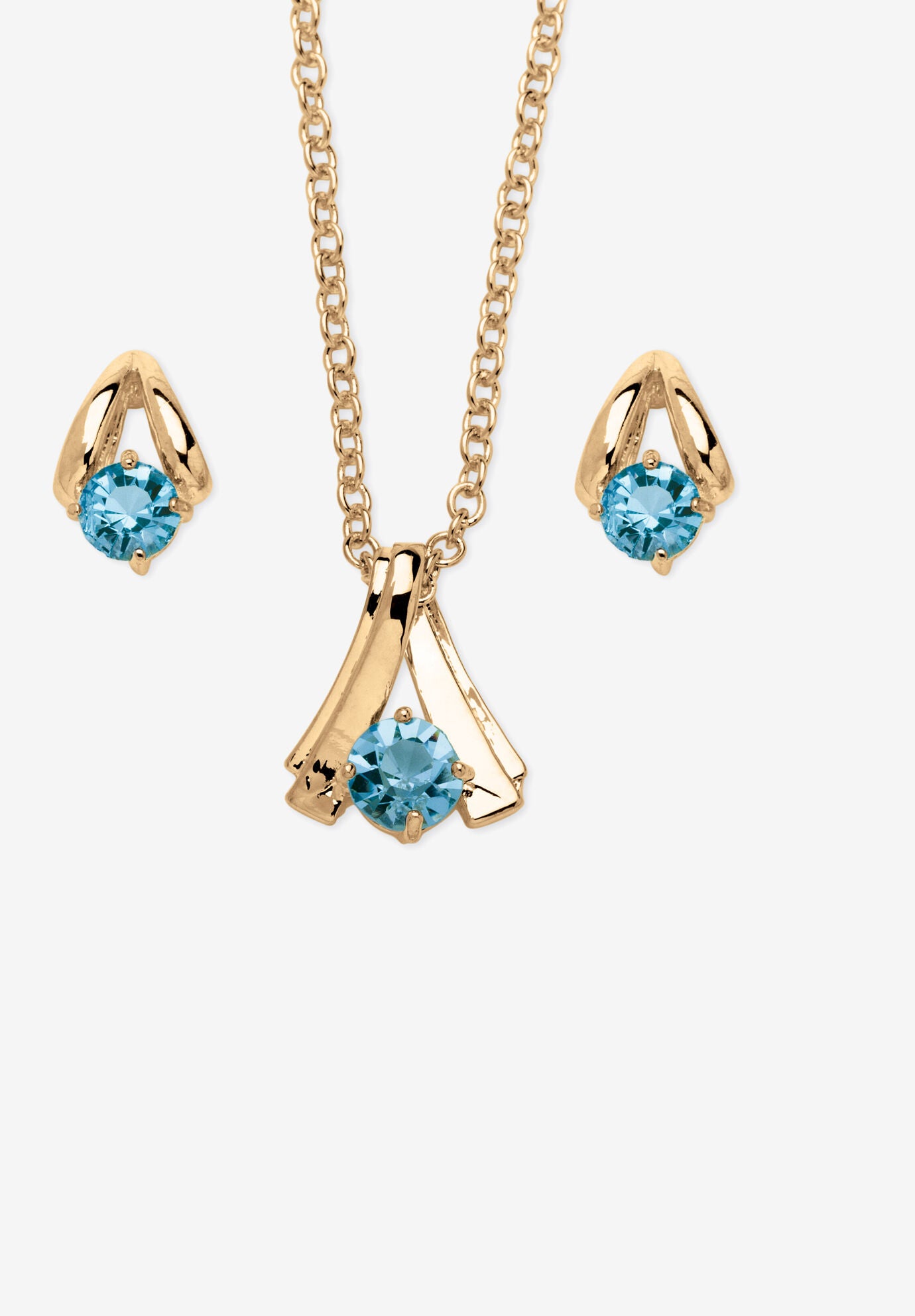 Women's Simulated Birthstone Solitaire Pendant and Earring Set with FREE Gift in Goldtone, Boxed by PalmBeach Jewelry in December