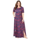 Plus Size Women's Scoopneck Maxi Dress by Catherines in Classic Red Mono Floral (Size 0X)