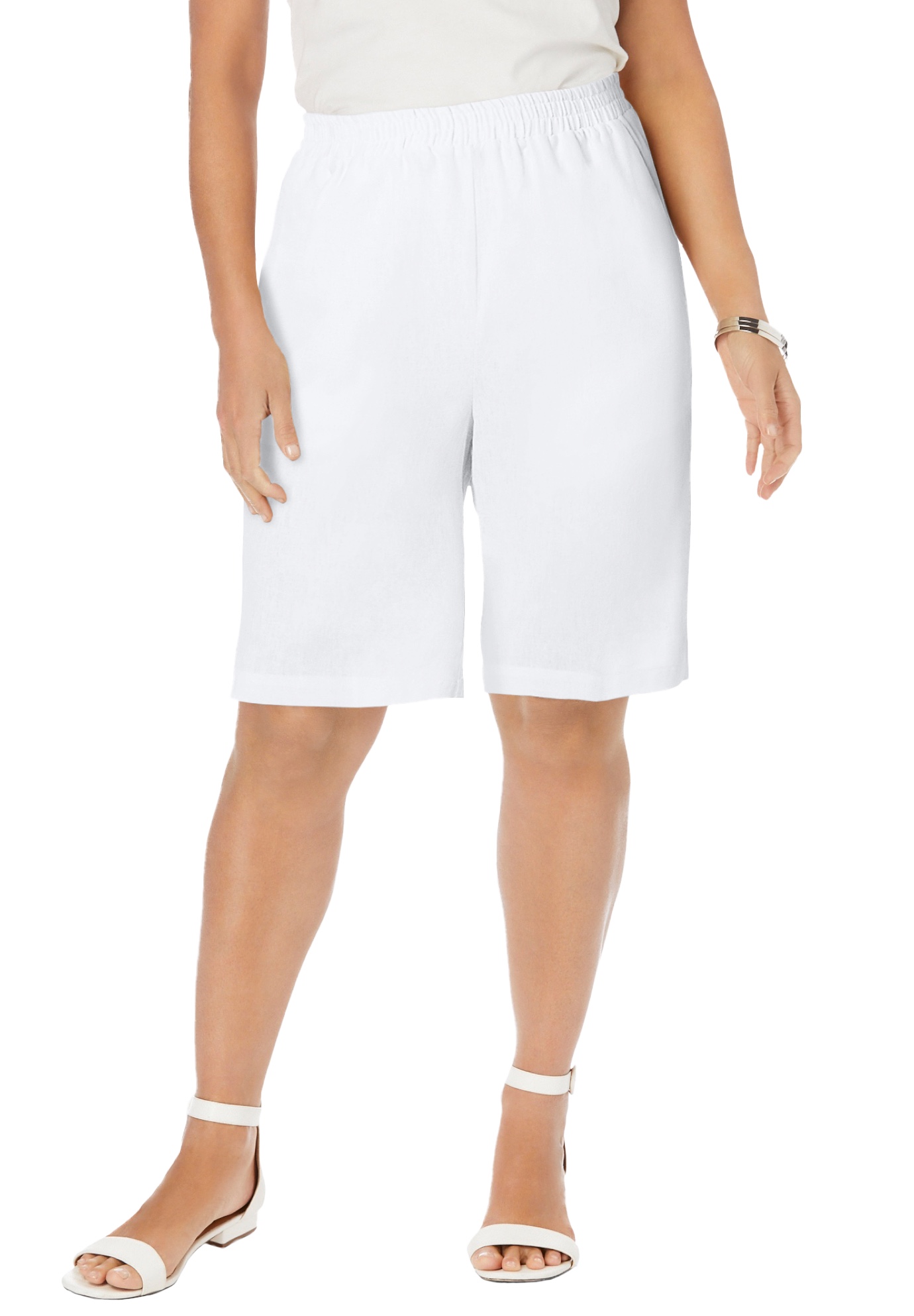 Plus Size Women's Linen Short by Jessica London in White (Size 18 W)