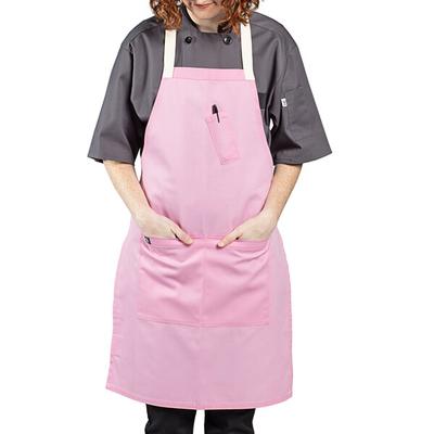 Uncommon Chef 3127 Pink Customizable Poly-Cotton Avalanche Bib Apron with Natural Webbing and 3 Pockets - 34" x 23"