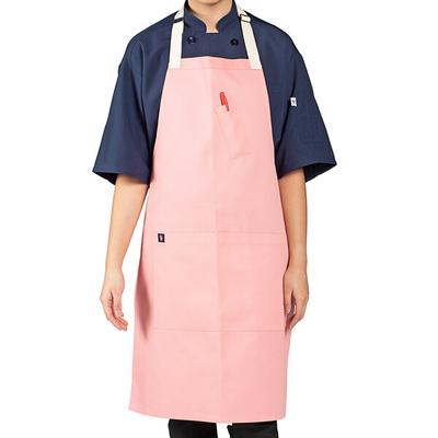 Uncommon Chef 3127 Coral Pink Customizable Poly-Cotton Avalanche Bib Apron with Natural Webbing and 3 Pockets - 34" x 23"