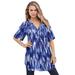 Plus Size Women's Short-Sleeve Angelina Tunic by Roaman's in Blue Abstract Ikat (Size 28 W) Long Button Front Shirt