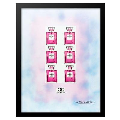 Chanel Pink Bottles - Blue / Pink - 14x18 Framed Print by Venice Beach Collections Inc in Blue Pink