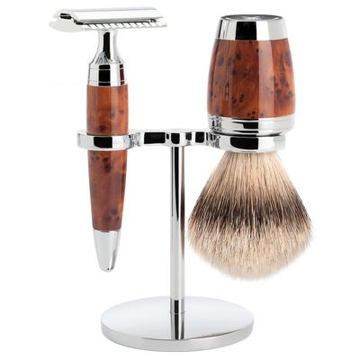 Mühle Stylo 3 tlg Rasierset Silberspitz, Hobel, Griff Thuja Holz Herren
