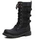 MERRYHE Lace Up Mid Calf Boots For Men,Buckle Belt PU Leather Boot Black Punk Rock Biker Shoes Combat Boots Tactical Boot,Black-42