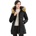 Orolay Women's Puffer Coat Faux Fur Trim Hood Down Jacket Jet black L