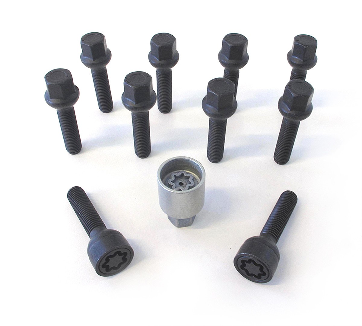 H&R 10x Kugelbundschraube M12x1,5x35mm SW17 Radius 12mm B1253502SET Radschraube schwarz Image