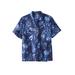 Men's Big & Tall Short-Sleeve Linen Shirt by KingSize in Royal Blue Floral (Size 4XL)