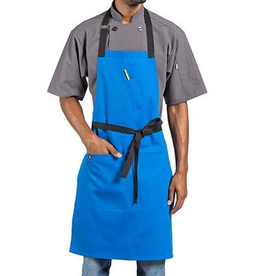 Uncommon Chef 3128 Blue Customizable Poly-Cotton Surge Bib Apron with Black Webbing and 3 Pockets - 34" x 23"