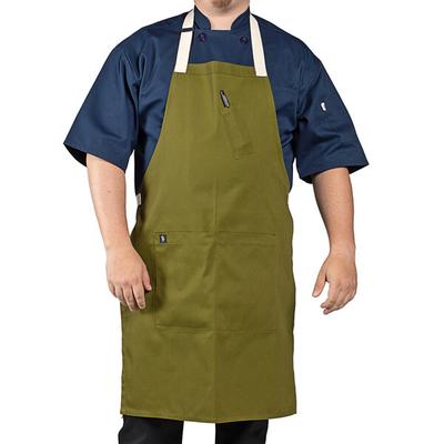 Uncommon Chef 3127 Moss Green Customizable Poly-Cotton Avalanche Bib Apron with Natural Webbing and 3 Pockets - 34" x 23"
