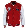 Mens Baseball Varsity Letterman College Fleece Jacket Badge PU Leather Sleeves - Red, 5XL
