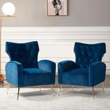 Wingback Chair - Willa Arlo™ Interiors Tonas Velvet Polyester Tufted Wingback Chair Wood in Blue | 37 H x 28 W x 32.5 D in | Wayfair