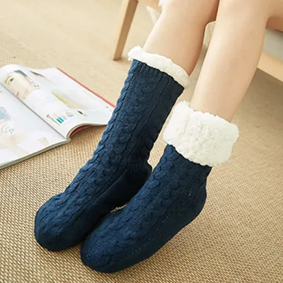 TOIVOTUKSIA – chaussettes en coton tricotées en peluche épaisse pour femmes antidérapantes