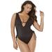 Plus Size Women's A-List Plunge One Piece Swimsuit by Swimsuits For All in Black (Size 4)