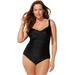 Plus Size Women's Ruched Twist Front One Piece Swimsuit by Swimsuits For All in Black (Size 10)