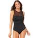 Plus Size Women's Mesh High Neck One Piece Swimsuit by Swimsuits For All in Black (Size 24)