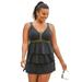 Plus Size Women's Crochet-Trim Tankini Top by Swim 365 in Black Gold Trim (Size 24)