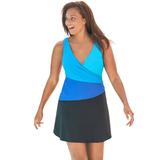 Plus Size Women's Colorblock Fit-And-Flare Swim Dress by Swim 365 in Black Ultramarine Colorblock (Size 22)