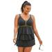 Plus Size Women's Crochet-Trim Tankini Top by Swim 365 in Black Gold Trim (Size 14)