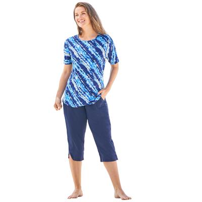 Plus Size Women's The Swim Tee by Swim 365 in Blue Watercolor Stripe (Size 26/28) Rash Guard